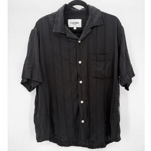 NWT Corridor Men's Black Striped Seersucker Short Sleeve Button Down Shirt